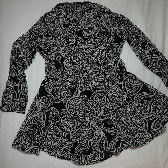 Zara Dress Black and White Floral Paisley Button Up Tie Belt Fit Flare Shirt XXL - Picture 2 of 10